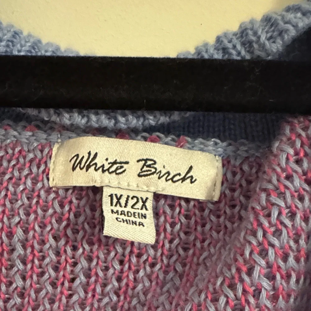 White Birch Blue Cardigan with Pink Smiley Faces - Picture 2 of 4